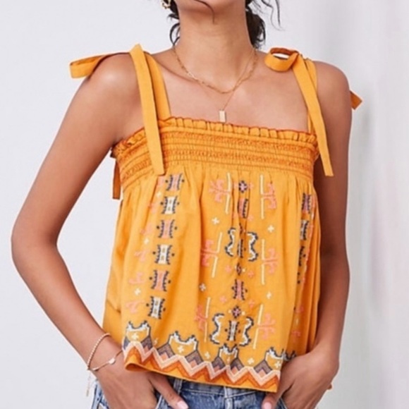 Anthropologie Embroidered Mustard Good Swing Tank Woman’s Size Large NWT - Picture 1 of 11